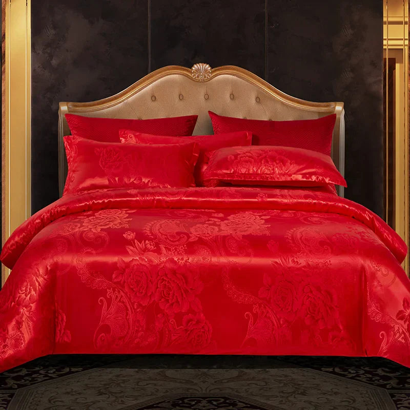 Satin Jacquard Duvet Cover - Gold & Blue Luxe