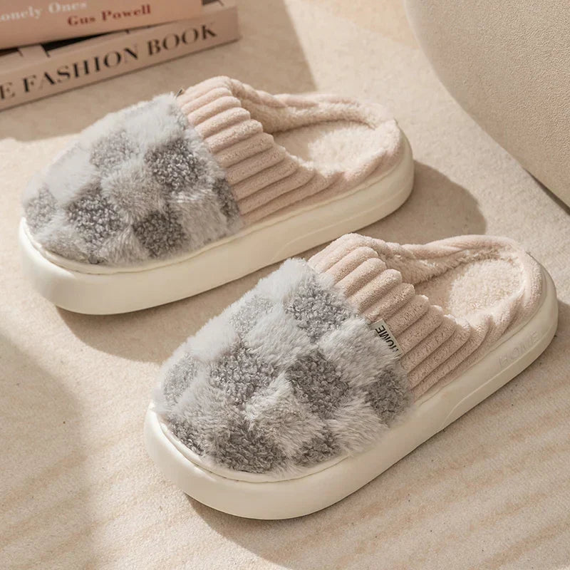 Dreamy Feet Cotton Slippers - Cosy Plaid Comfort