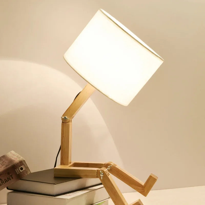 RutanFlex - Wooden Table Lamp with Shelf