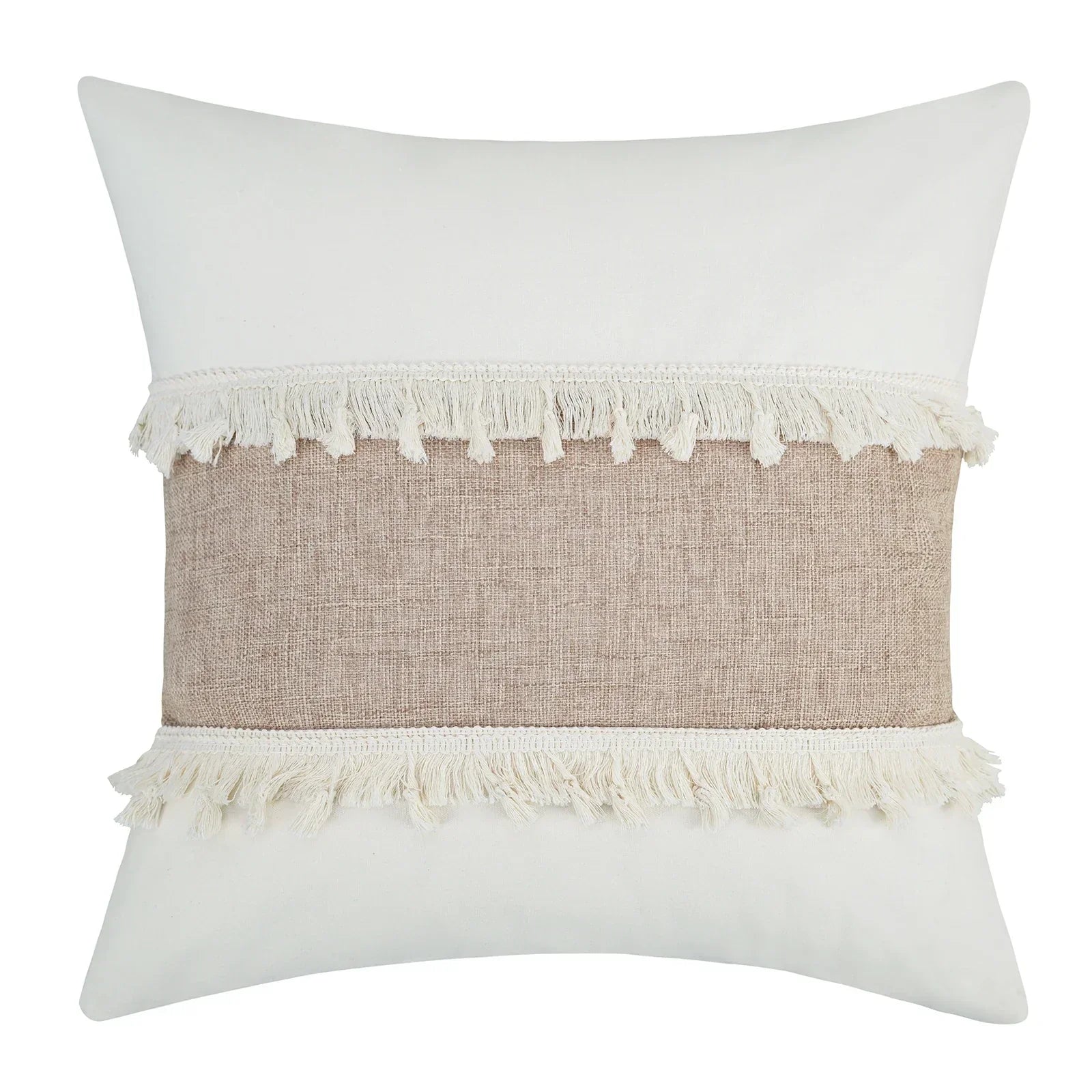 Bohemian Cushion Cover - Geometric Beige & Fringe