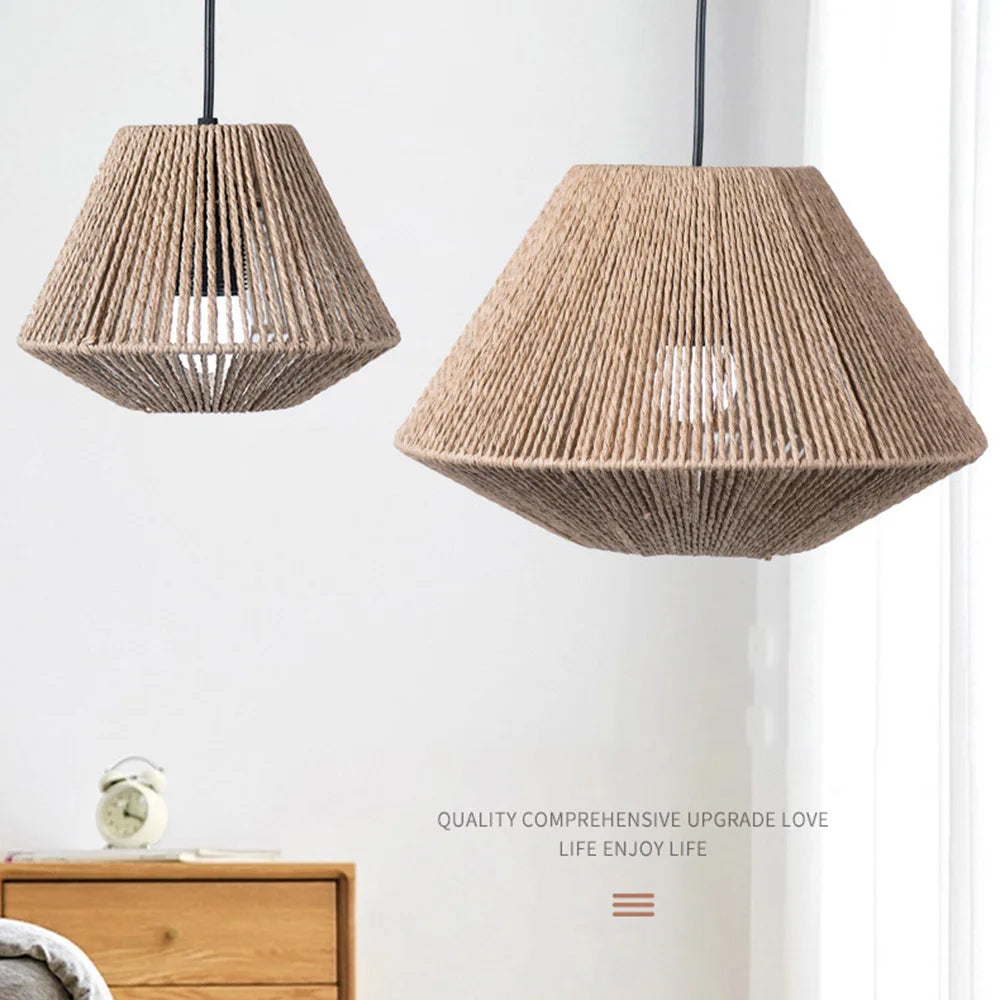 Rattan Pendant Lamp - Woven Geometric Ceiling Light