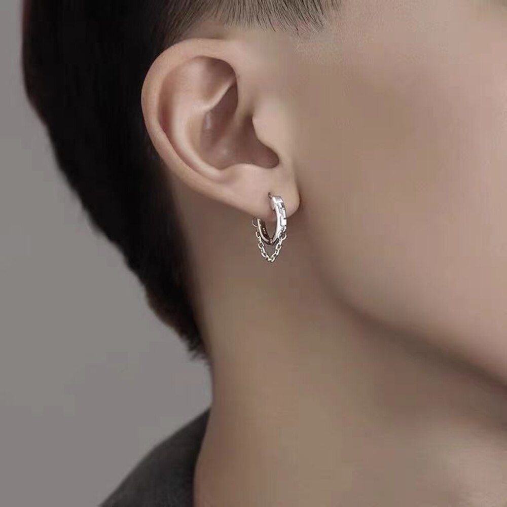 ChainHoops Earrings - Trendy Silver Hoop Earrings for Men