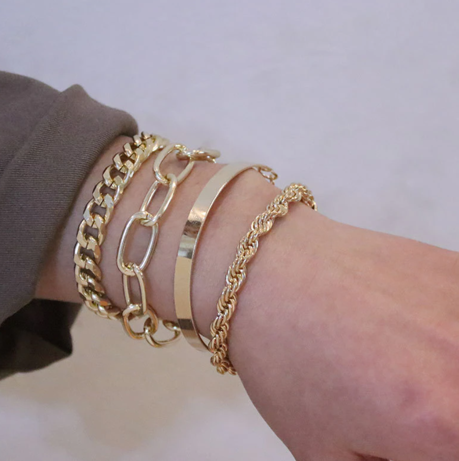 Arm Candy - 4-Piece Stainless Steel Bracelet Set for Women