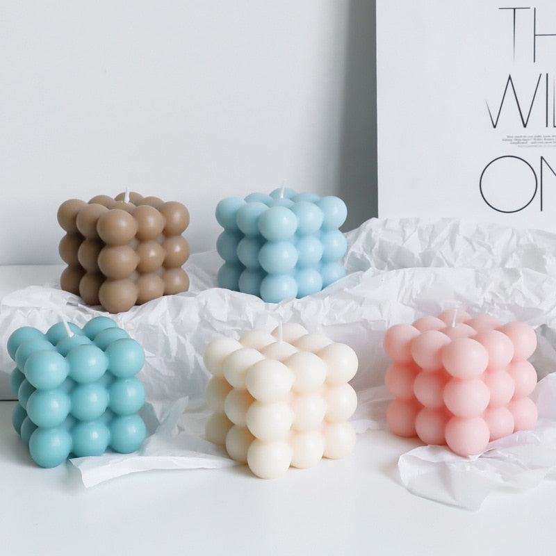 BubbleGlow Candle - Modern Soy Wax Cube Candle for Cozy Home Decor