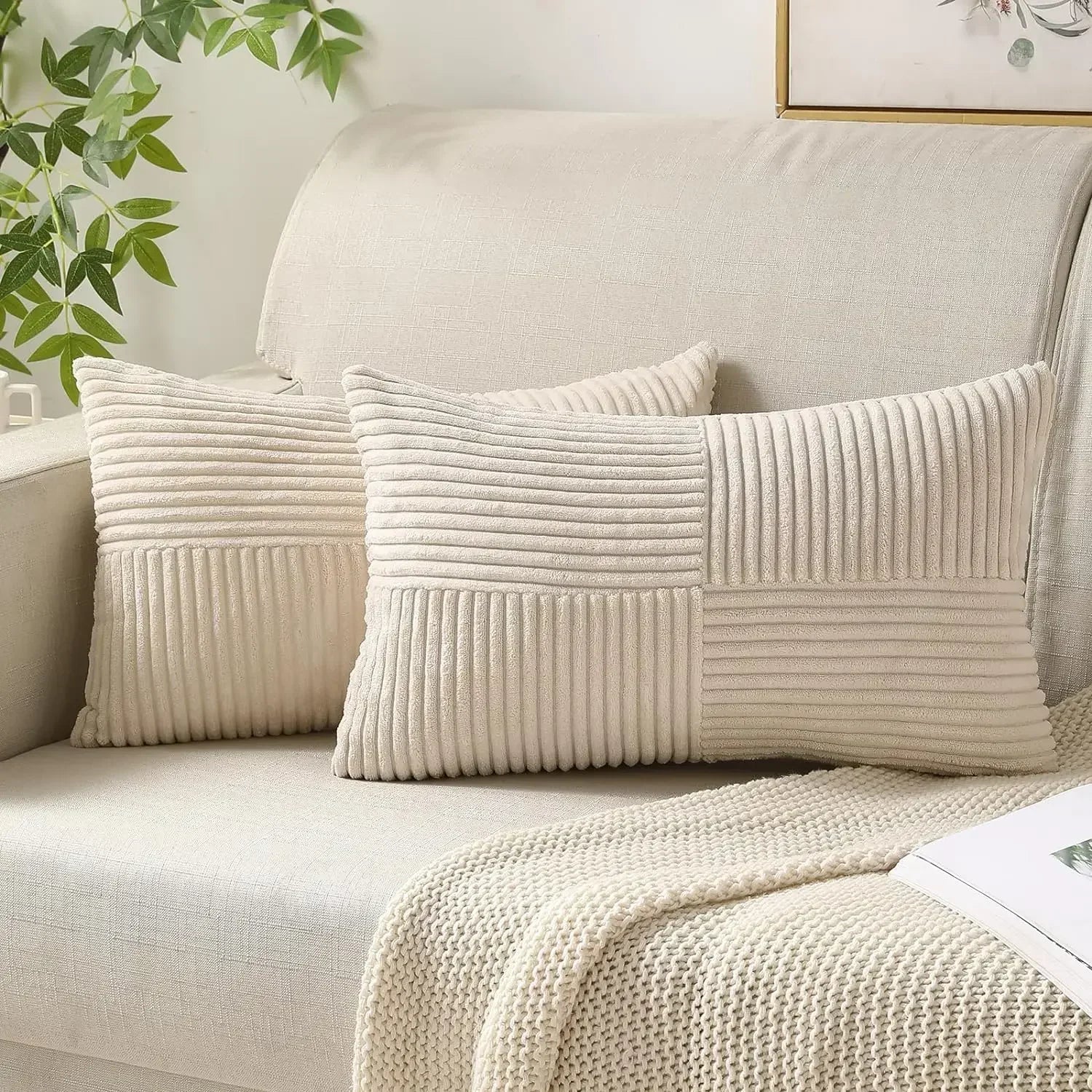 VelvetAura Cushion Cover - Striped Corduroy