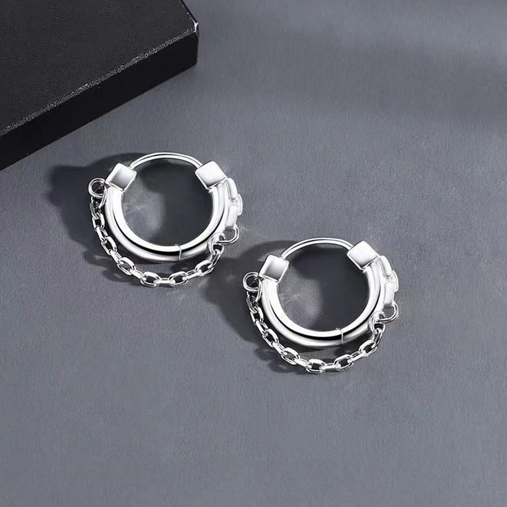 ChainHoops Earrings - Trendy Silver Hoop Earrings for Men