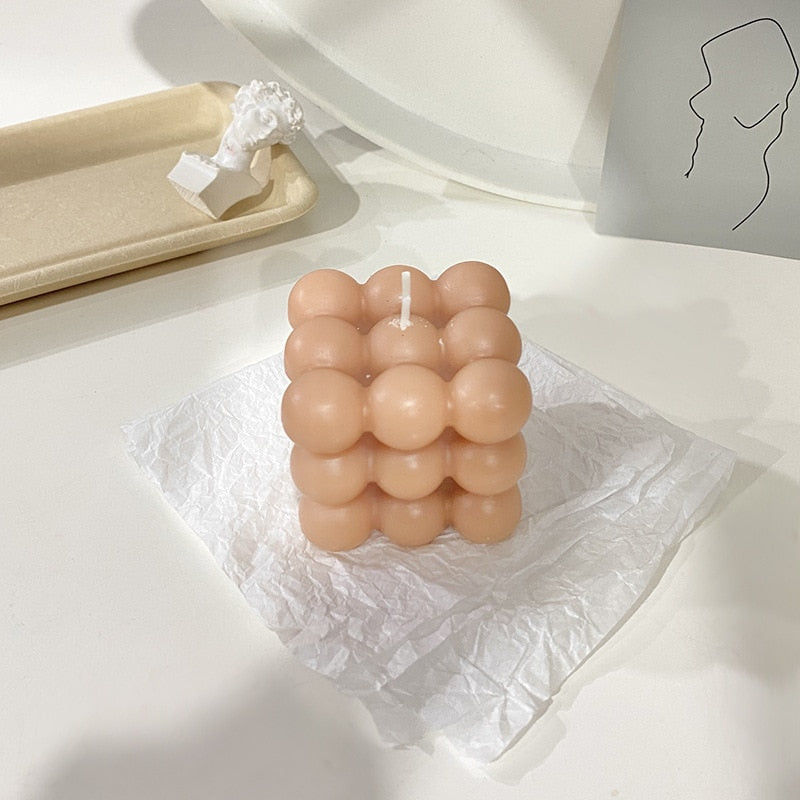 BubbleGlow Candle - Modern Soy Wax Cube Candle for Cozy Home Decor