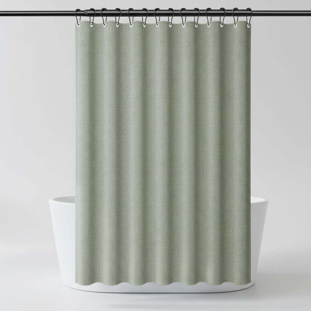 Serene Collection | Lightweight Polyester Shower Curtain with Water-Repellent Finish | Tranquil Light Green Design for a Spa-Like Experience 0