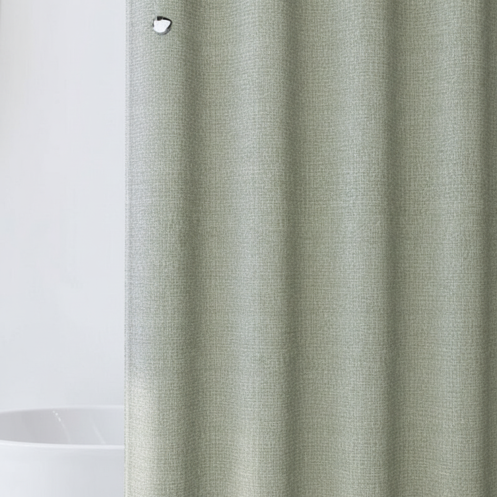 Serene Collection | Lightweight Polyester Shower Curtain with Water-Repellent Finish | Tranquil Light Green Design for a Spa-Like Experience 3