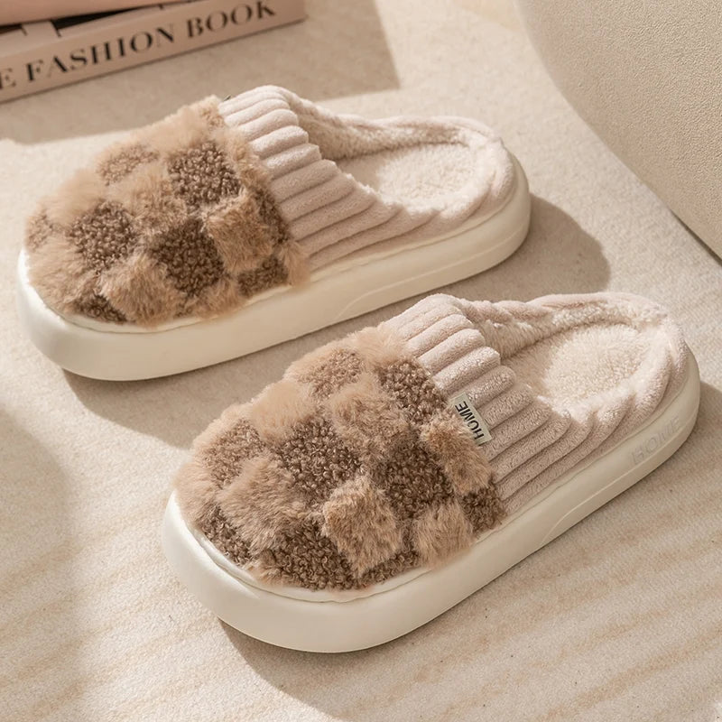 Dreamy Feet Cotton Slippers - Cosy Plaid Comfort