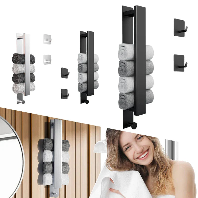 Self-Adhesive Towel Rack - Silver & Black Bath Rail