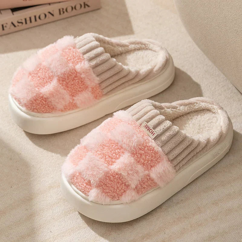 Dreamy Feet Cotton Slippers - Cosy Plaid Comfort