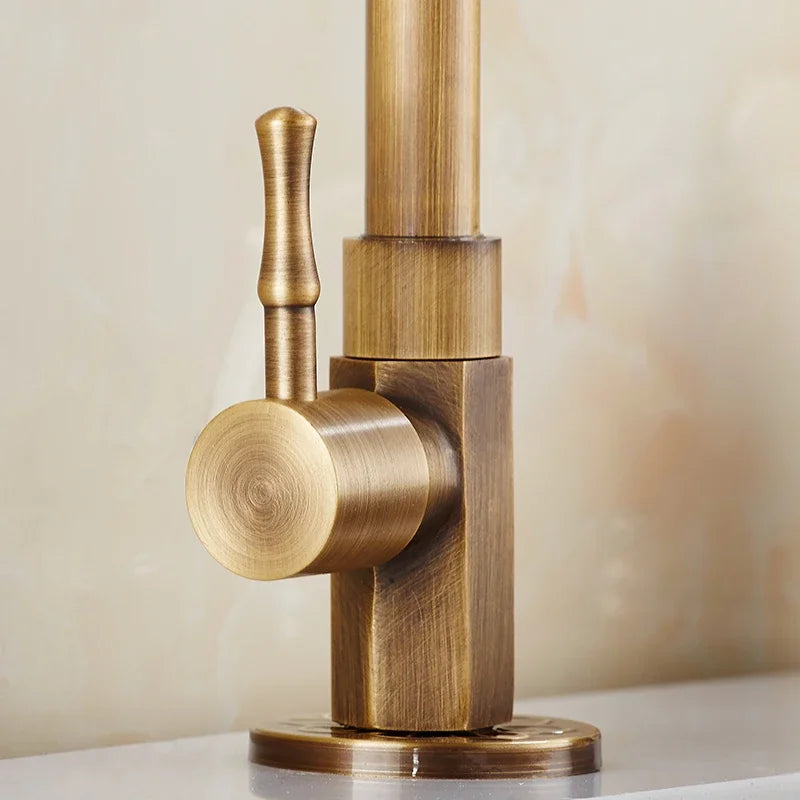 Swan-Neck Antique Brass Kitchen Faucet