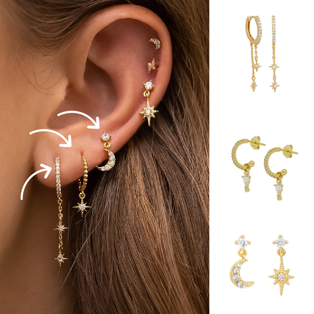 StarGlow Earrings - Celestial Star Stud and Hoop Set