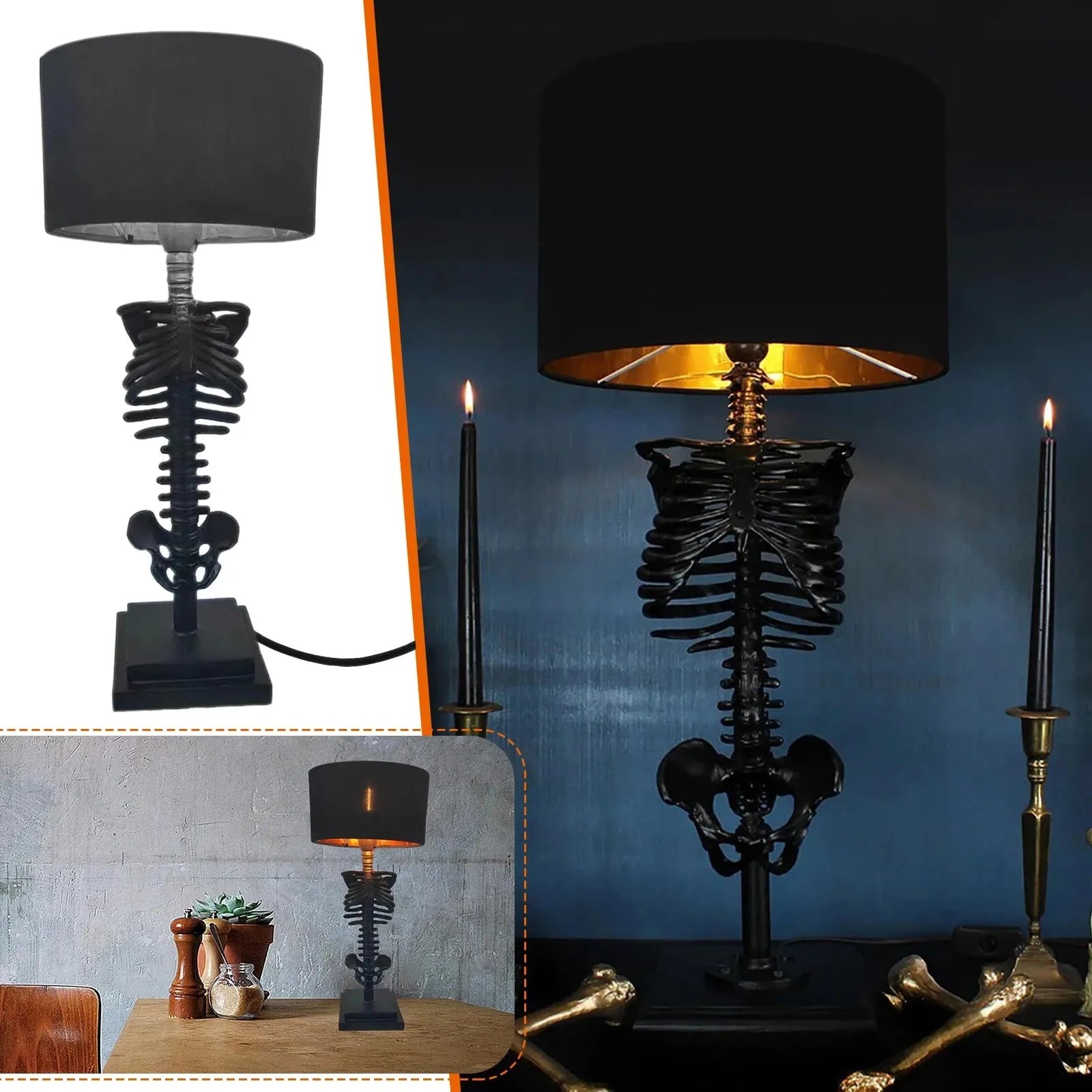 Gothic Skeleton Table Lamp - Handmade Decor Light