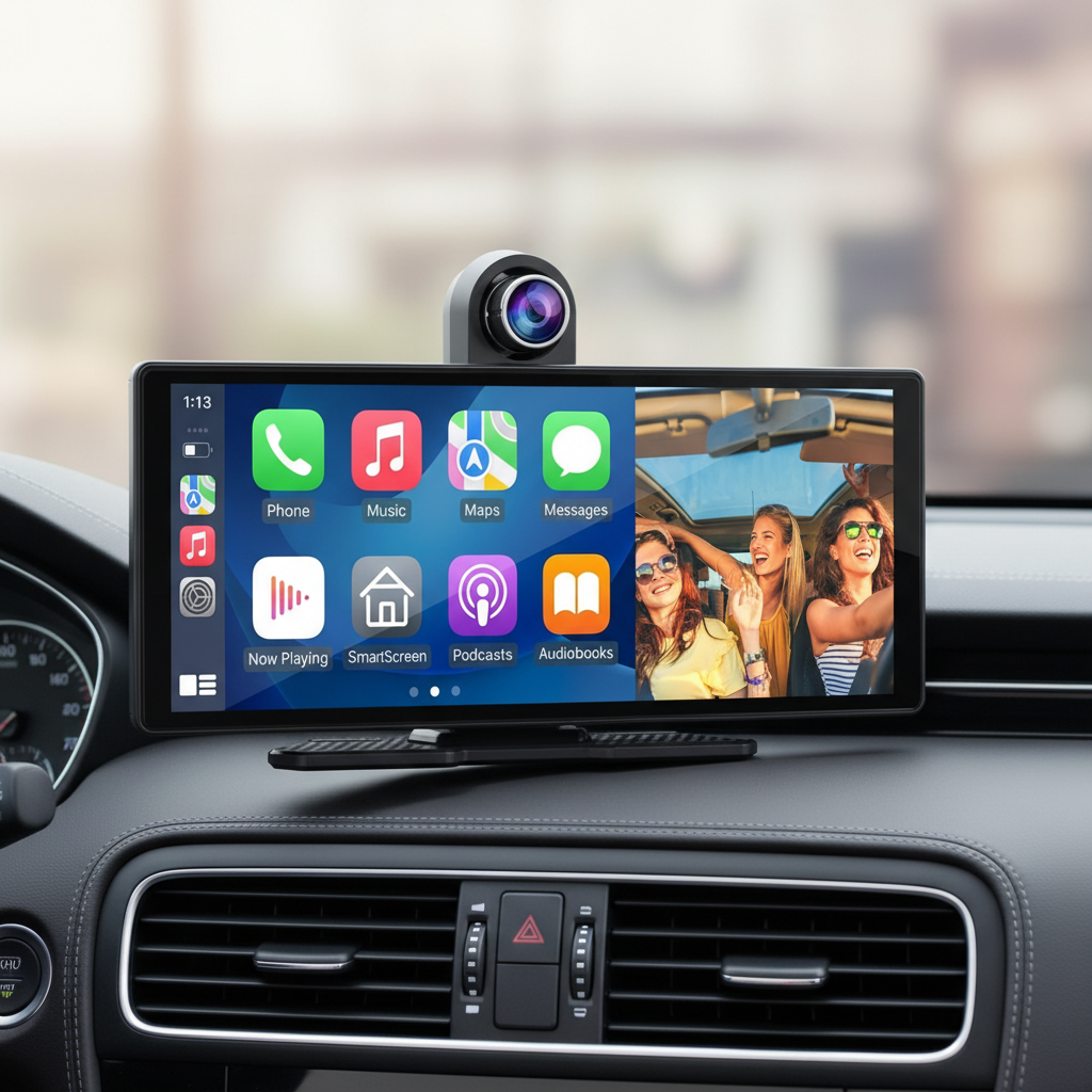 SmartDasho | Apple CarPlay Screen with 4K Dashcam & Waterproof Camera | Safe Driving Solution for All Vehicles 0