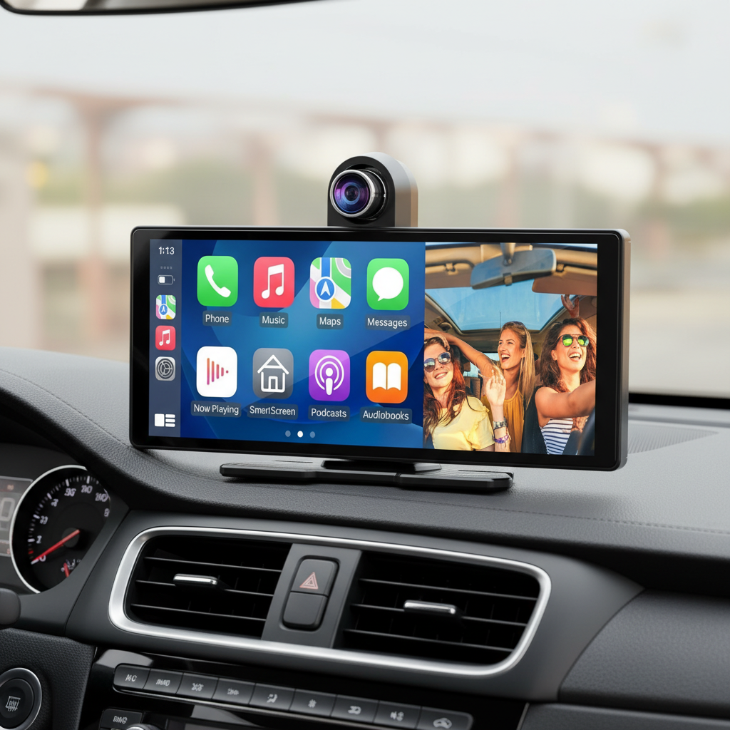 SmartDasho | Apple CarPlay Screen with 4K Dashcam & Waterproof Camera | Safe Driving Solution for All Vehicles 1
