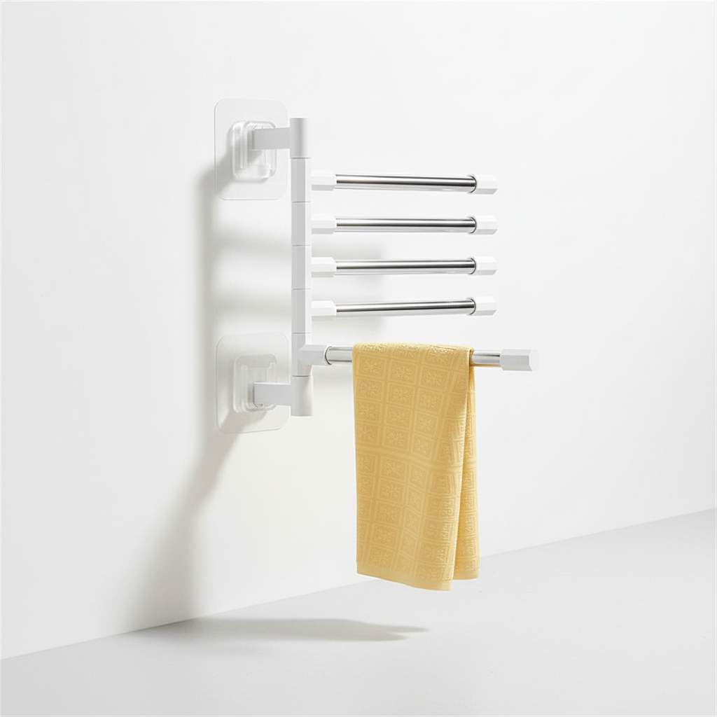Swivel Towel Rack with Self-Adhesive Design | Space-Saving Solution for Organized Bathrooms 1