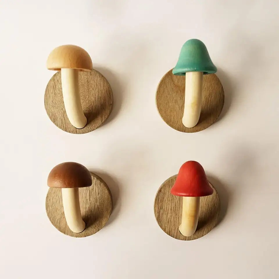 Timber Collection | Wooden Wall Hooks with Whimsical Mushroom Design | Playful Decor for Organizing 0