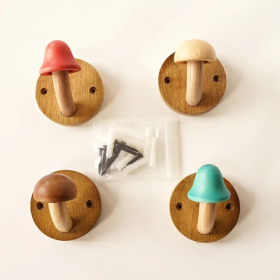 Timber Collection | Wooden Wall Hooks with Whimsical Mushroom Design | Playful Decor for Organizing 3