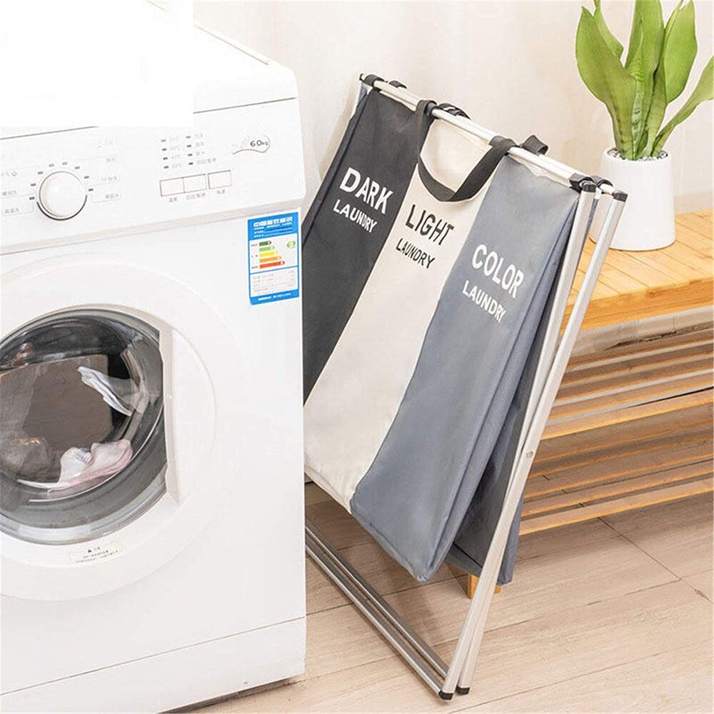 TriOrganize | Laundry Hamper with Three Compartments | Durable Fabric and Metal Design for Efficient Sorting 4