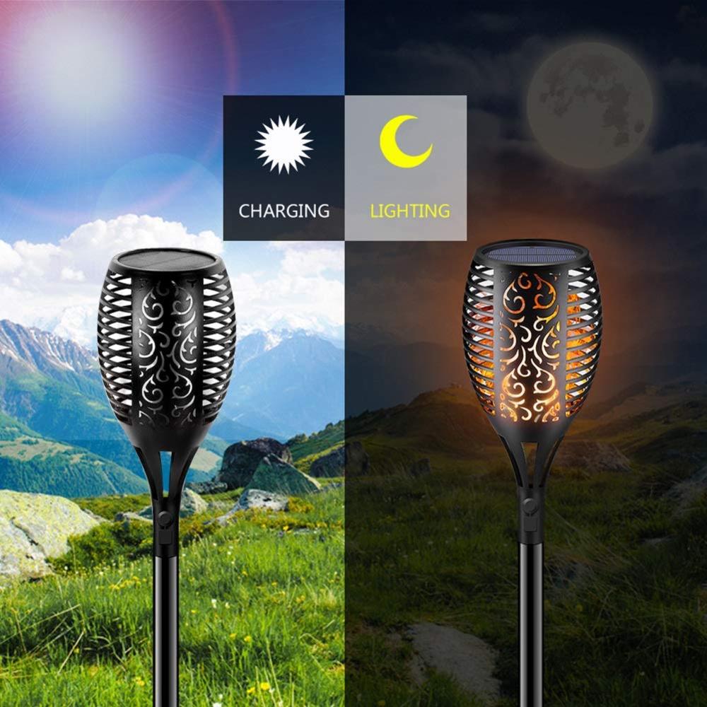 Solar Garden Torch Lights - 96 LED Flame, 4 Pack
