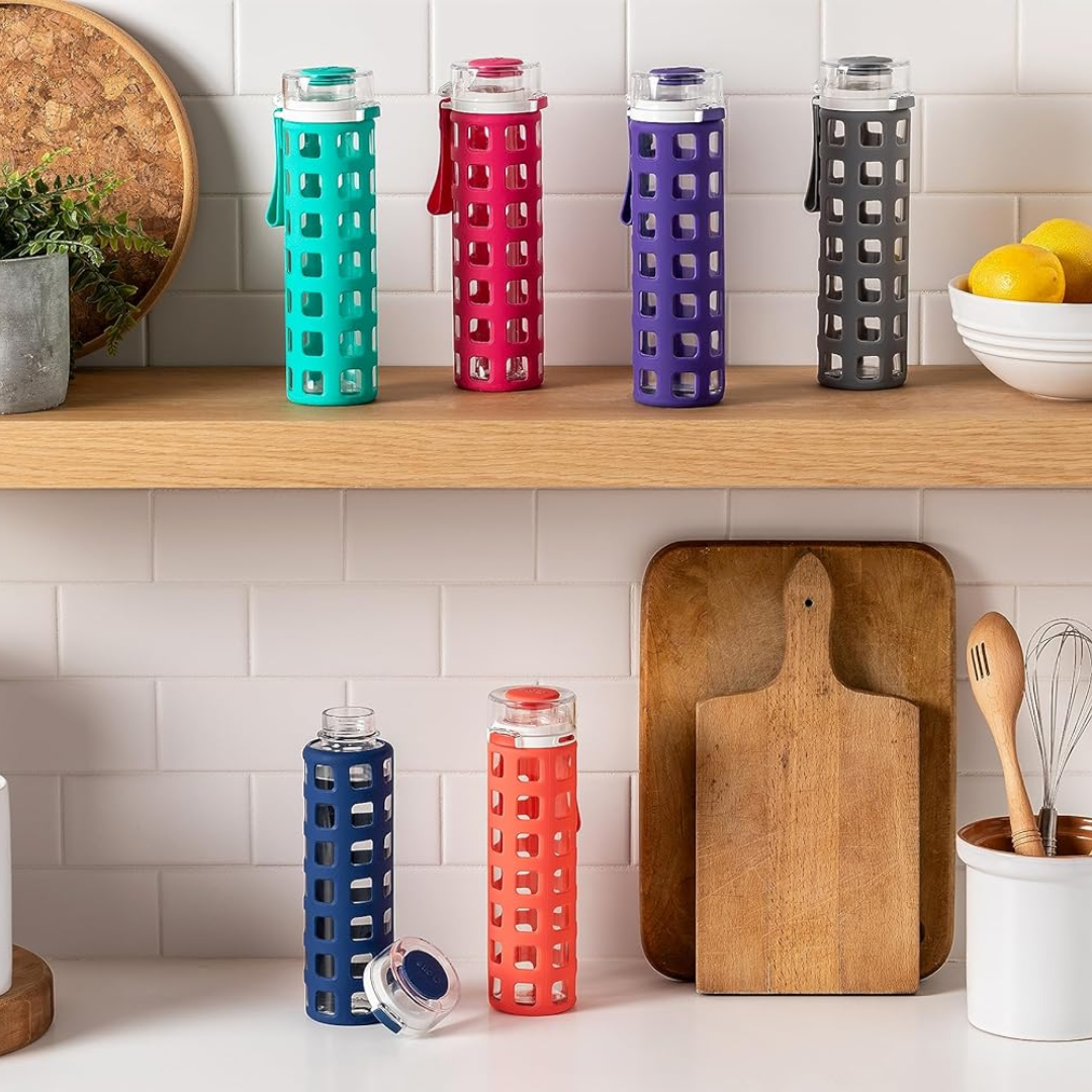 PureSip - Glass Water Bottle with Flip Lid