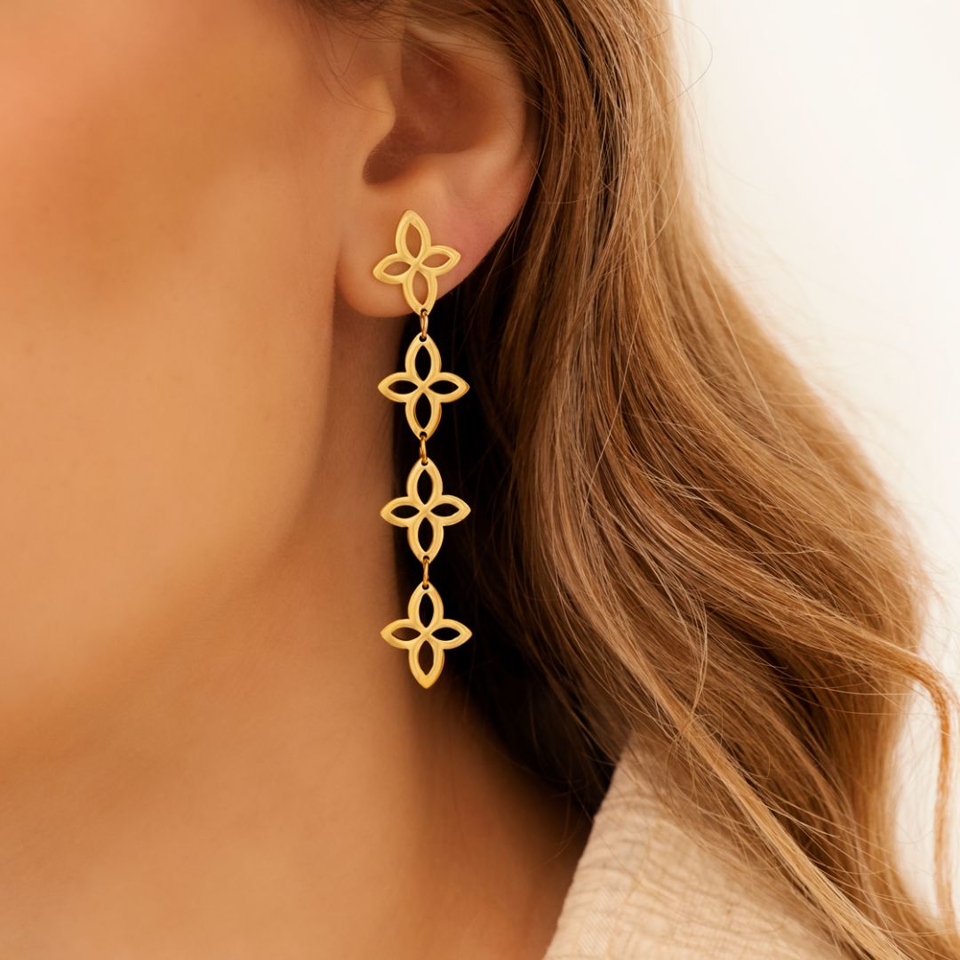 FloralGleam Earrings - Vintage Floral Chain Drop Earrings