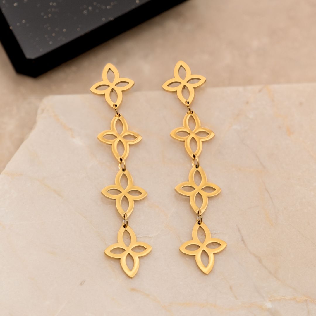 FloralGleam Earrings - Vintage Floral Chain Drop Earrings