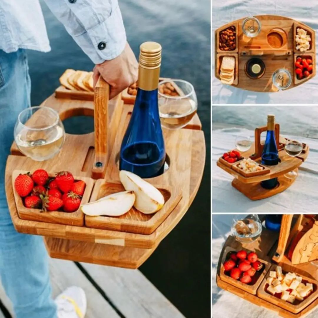 WineFold Table - Elegant Folding Wooden Wine Serving Table