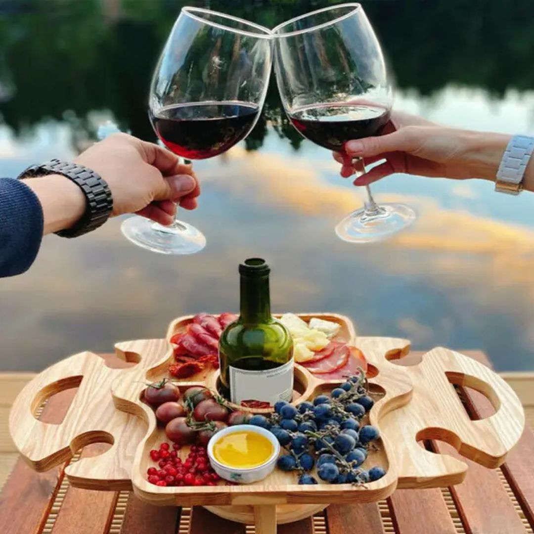 DualServe Rack - Wooden Foldable Fruit and Wine Serving Stand
