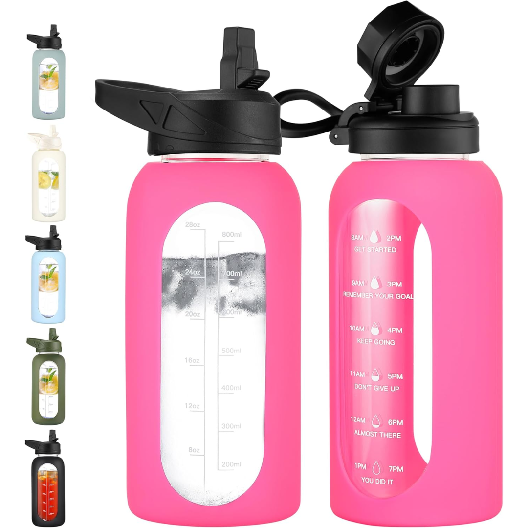 HydroGlow - Motivational Glass Water Bottle 900ml