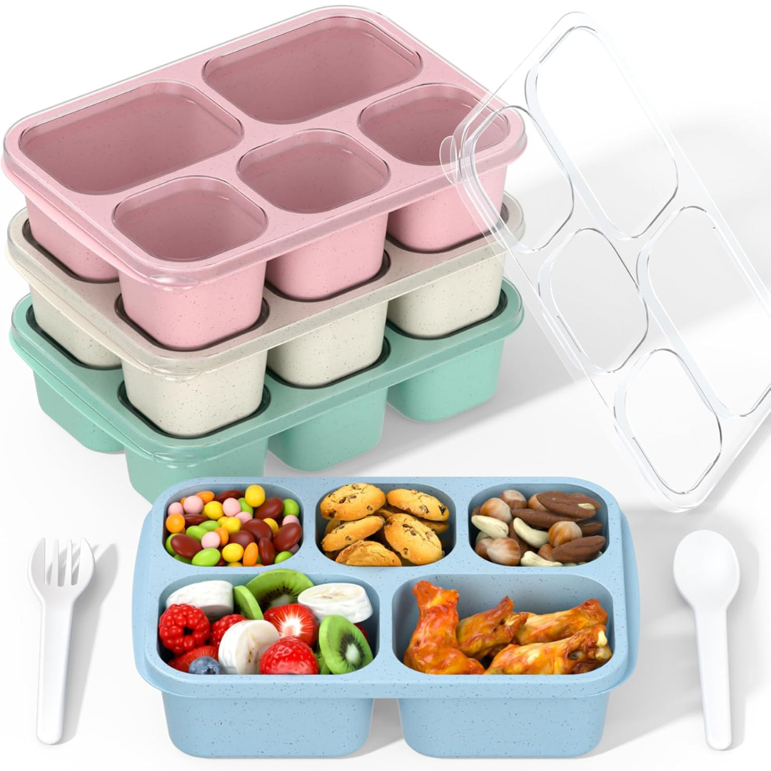 BentoBox Stylish Meal Container Set - 4-Piece Leakproof Bento Boxes with 5 Compartments