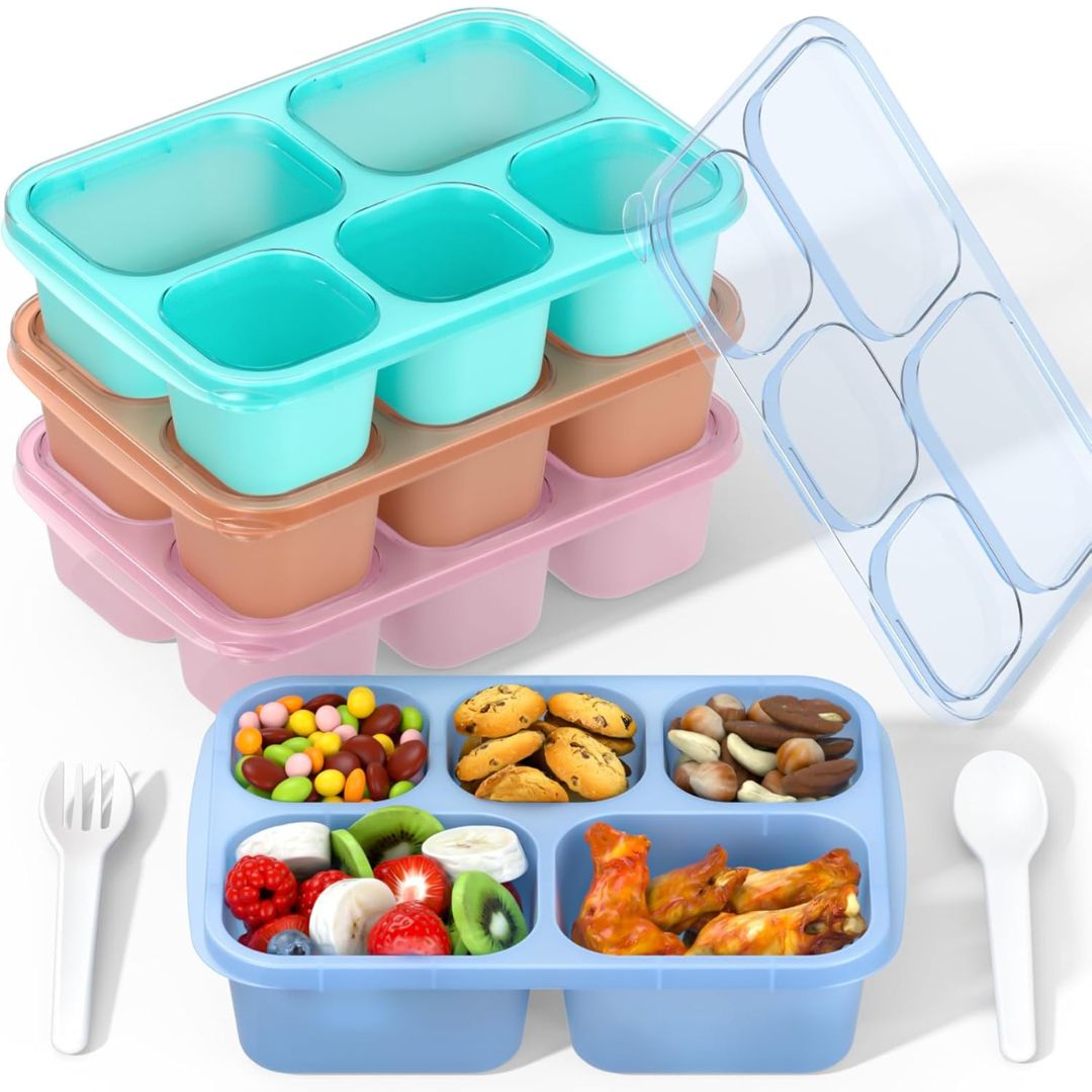 BentoBox Stylish Meal Container Set - 4-Piece Leakproof Bento Boxes with 5 Compartments