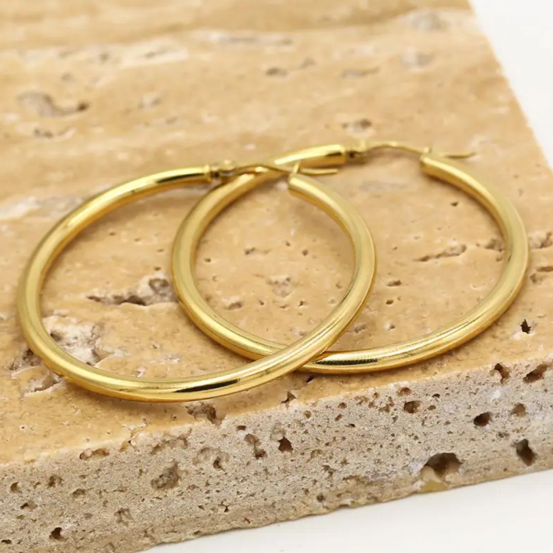 GoldenGlow Earrings - Elegant 40 mm Gold Hoop Earrings