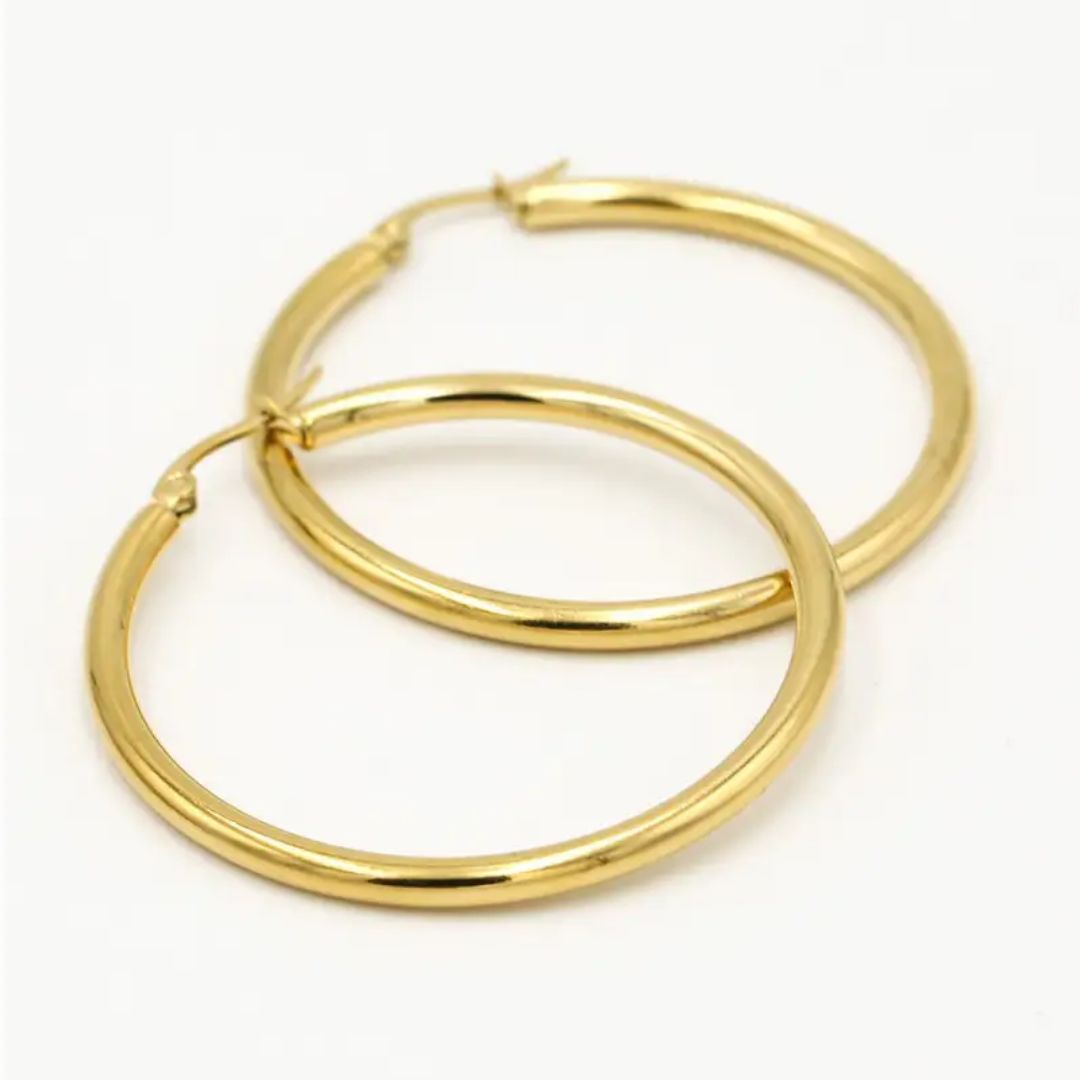 GoldenGlow Earrings - Elegant 40 mm Gold Hoop Earrings
