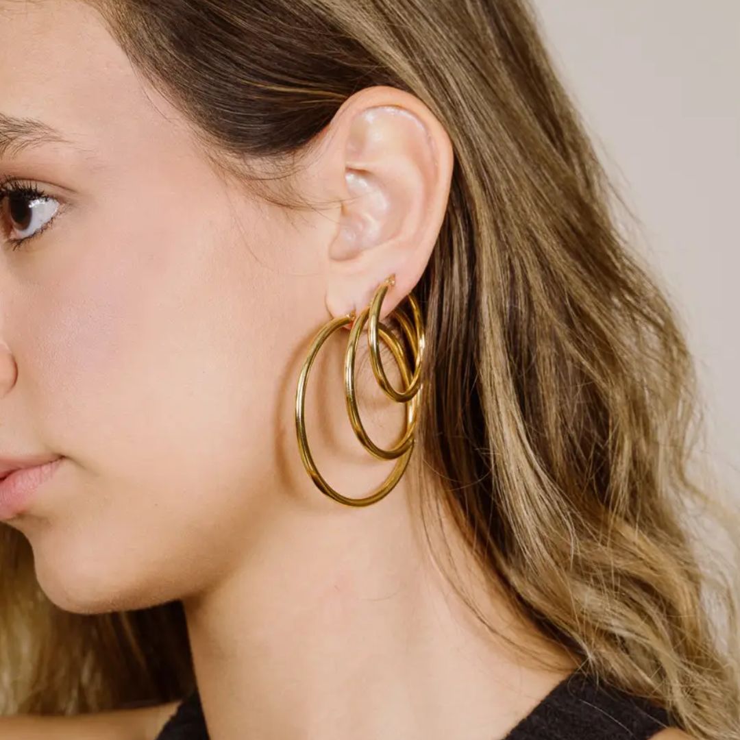 GoldenGlow Earrings - Elegant 40 mm Gold Hoop Earrings