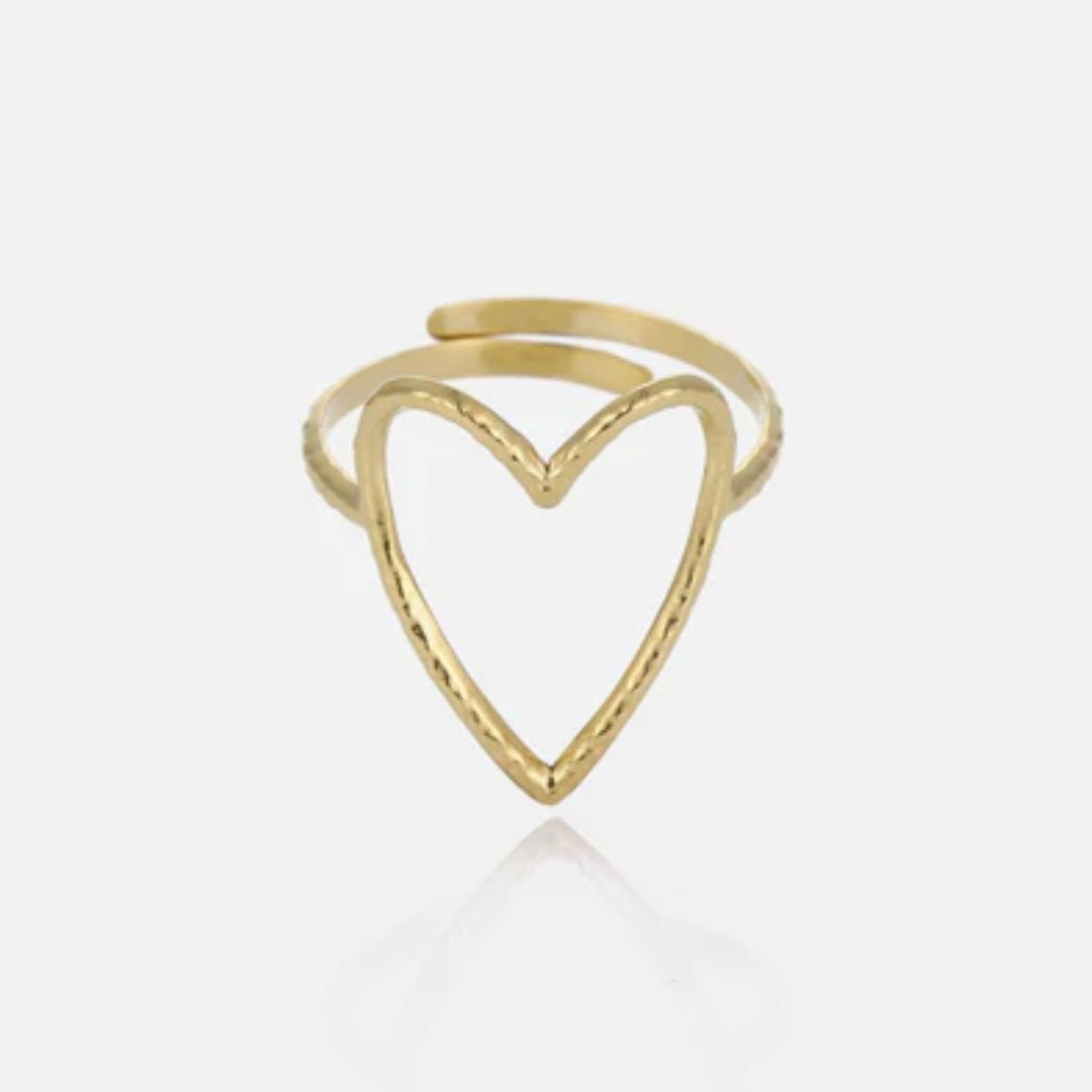 BoldHeart Ring - Elegant Open Heart Gold Ring