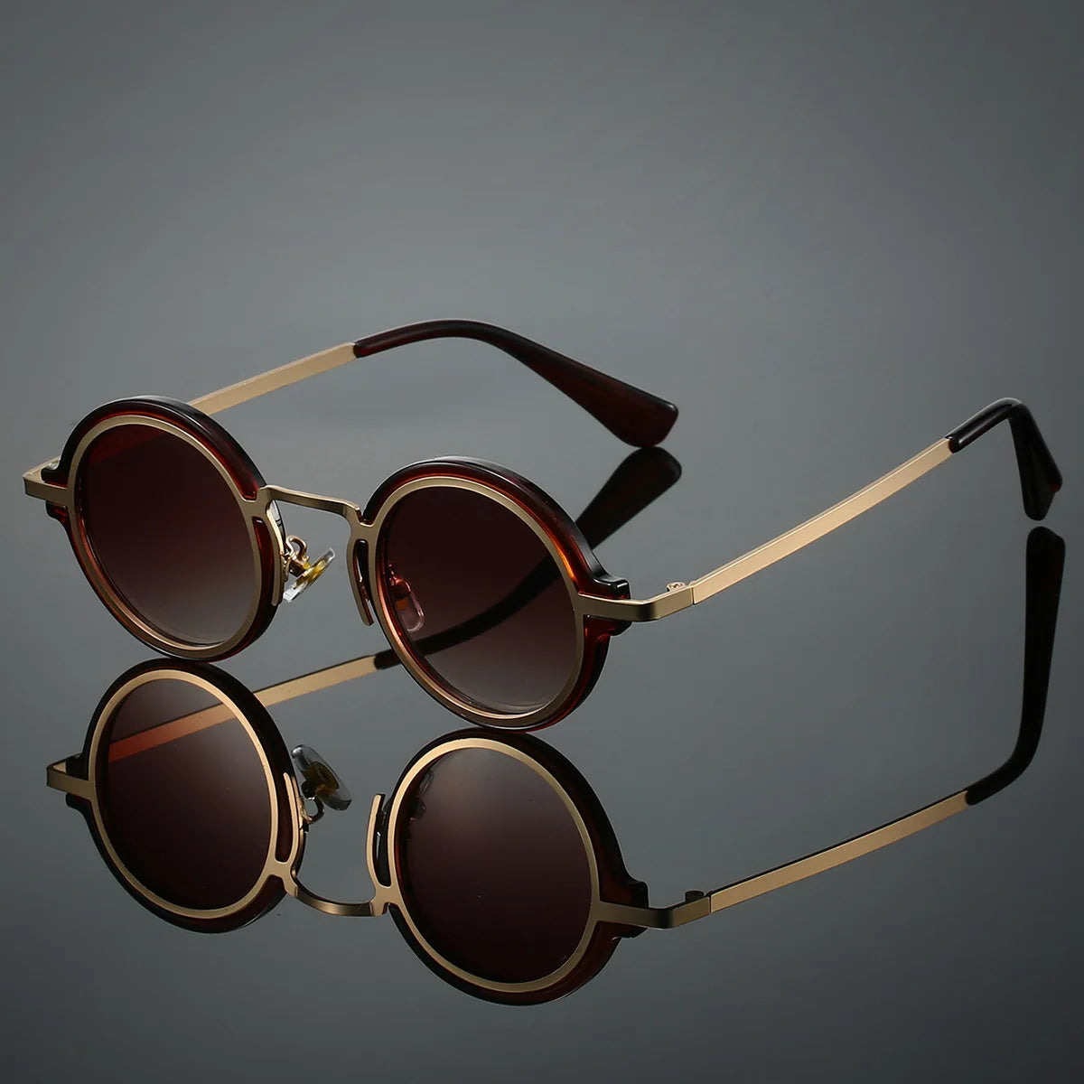 Vintage-Inspired Circular Sunglasses - Durable Metal Frame with Anti-Glare Lenses for Timeless Style 0
