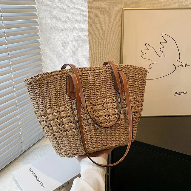 BohoVibe Tote - Woven Straw Beach Shoulder Bag