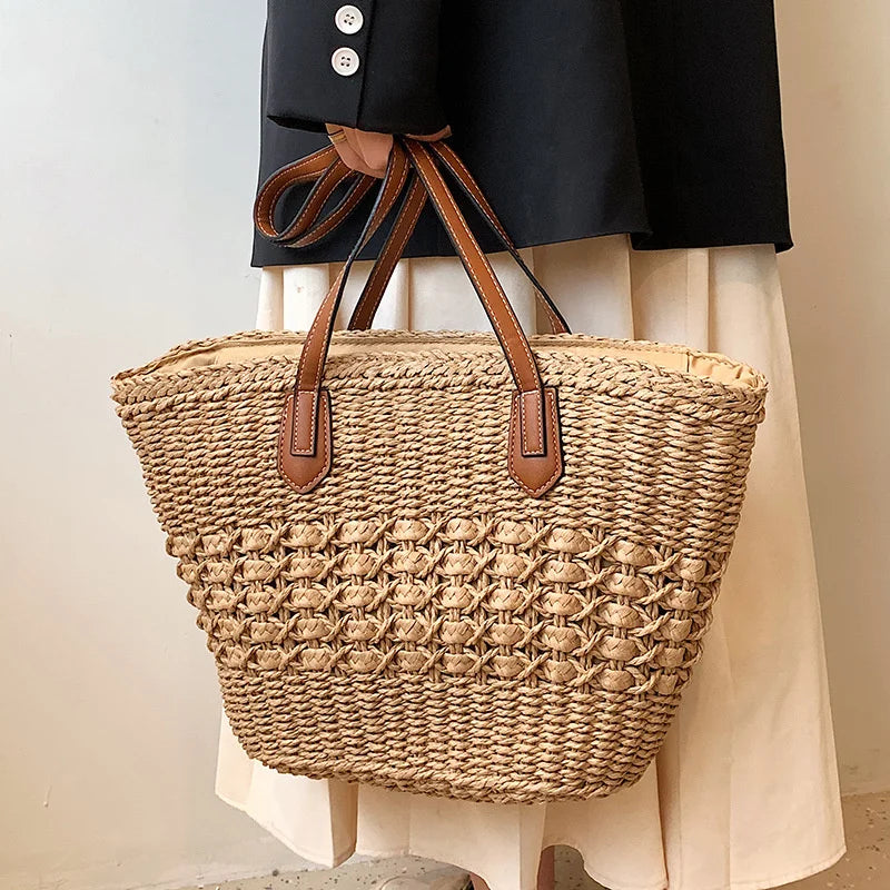BohoVibe Tote - Woven Straw Beach Shoulder Bag