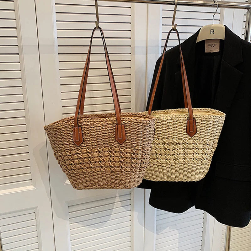 BohoVibe Tote - Woven Straw Beach Shoulder Bag