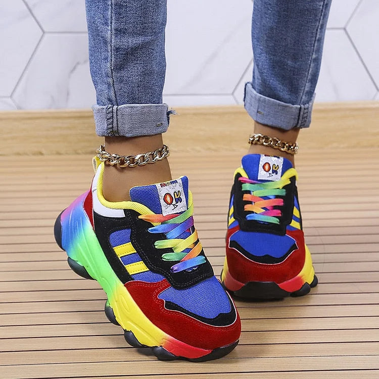 Women's Ergonomic Comfort Shoes - Vibrant Rainbow Design for All-Day Support 0