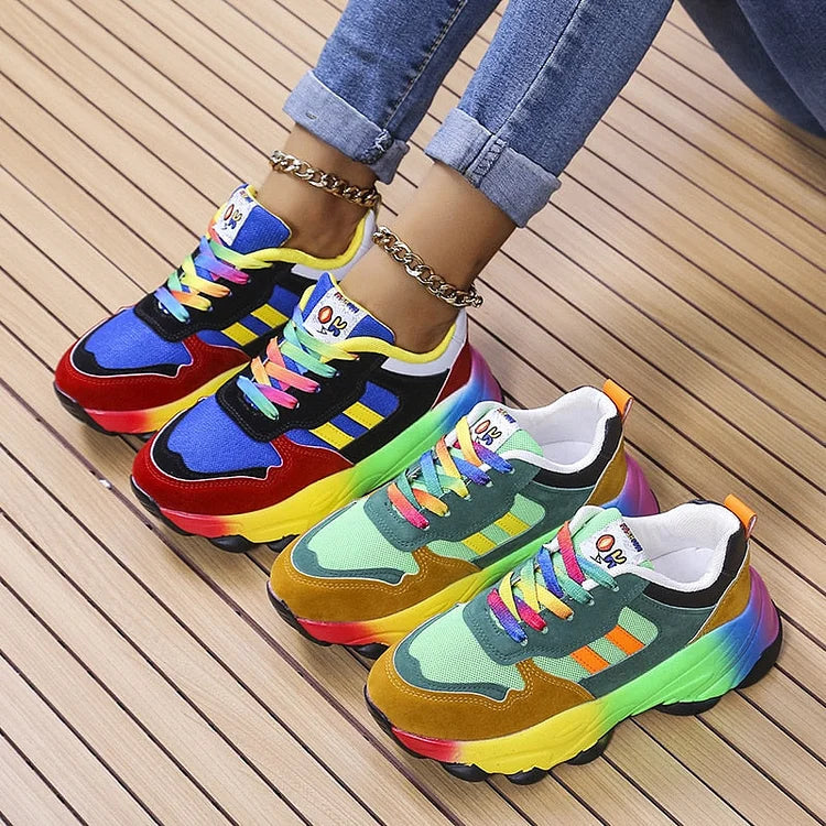 Women's Ergonomic Comfort Shoes - Vibrant Rainbow Design for All-Day Support 1