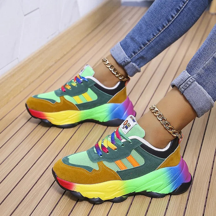 Women's Ergonomic Comfort Shoes - Vibrant Rainbow Design for All-Day Support 2