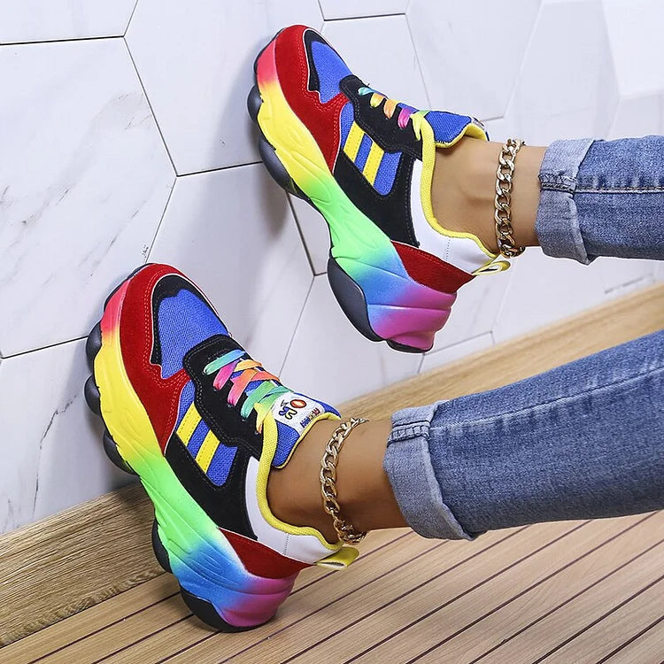 Women's Ergonomic Comfort Shoes - Vibrant Rainbow Design for All-Day Support 3