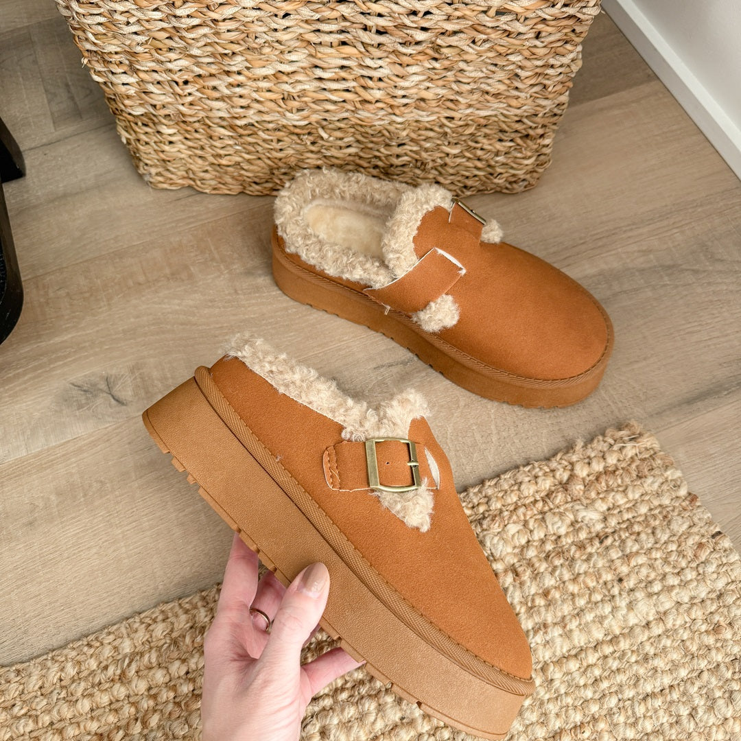 Women's Fleece Lined Buckle Platform Slippers - Cozy House Slippers for Autumn/Winter Comfort 0