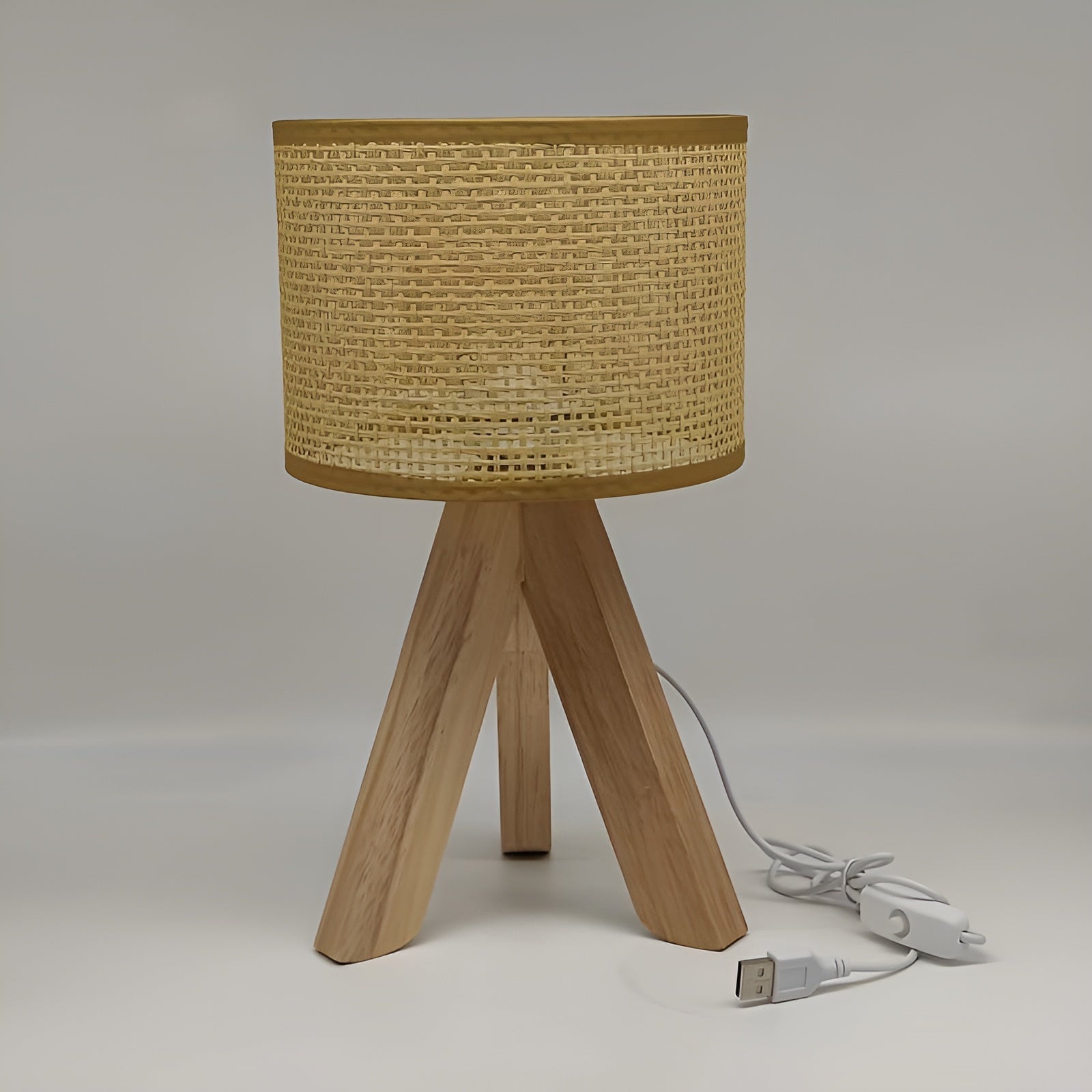 Rattan Tripod Table Lamp - Handmade USB LED Light