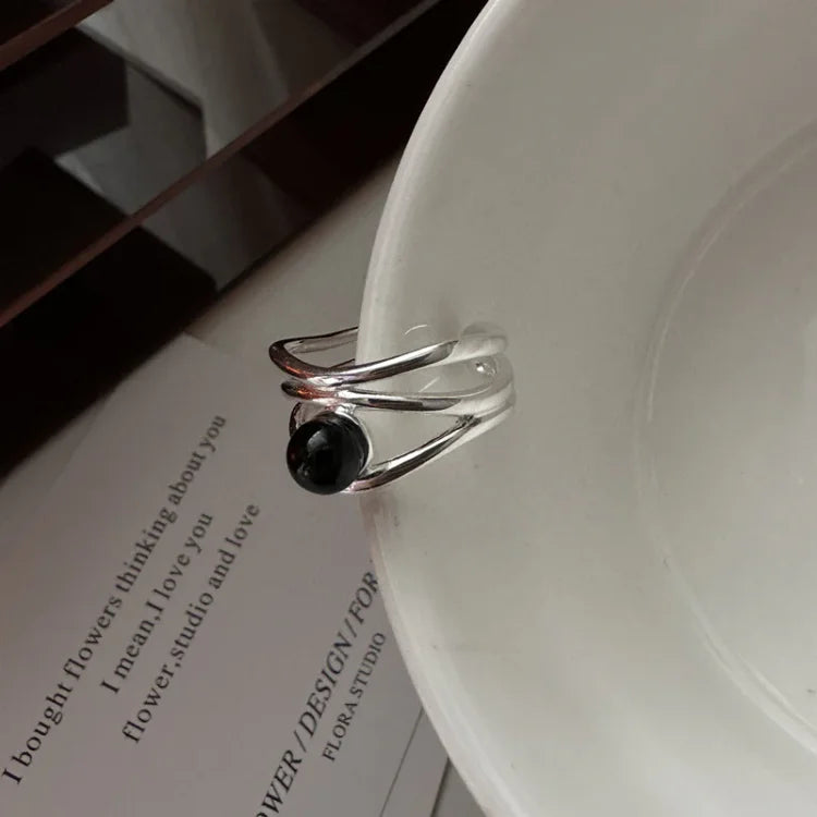 Arden - Black Onyx Multi-Line Sterling Silver Ring