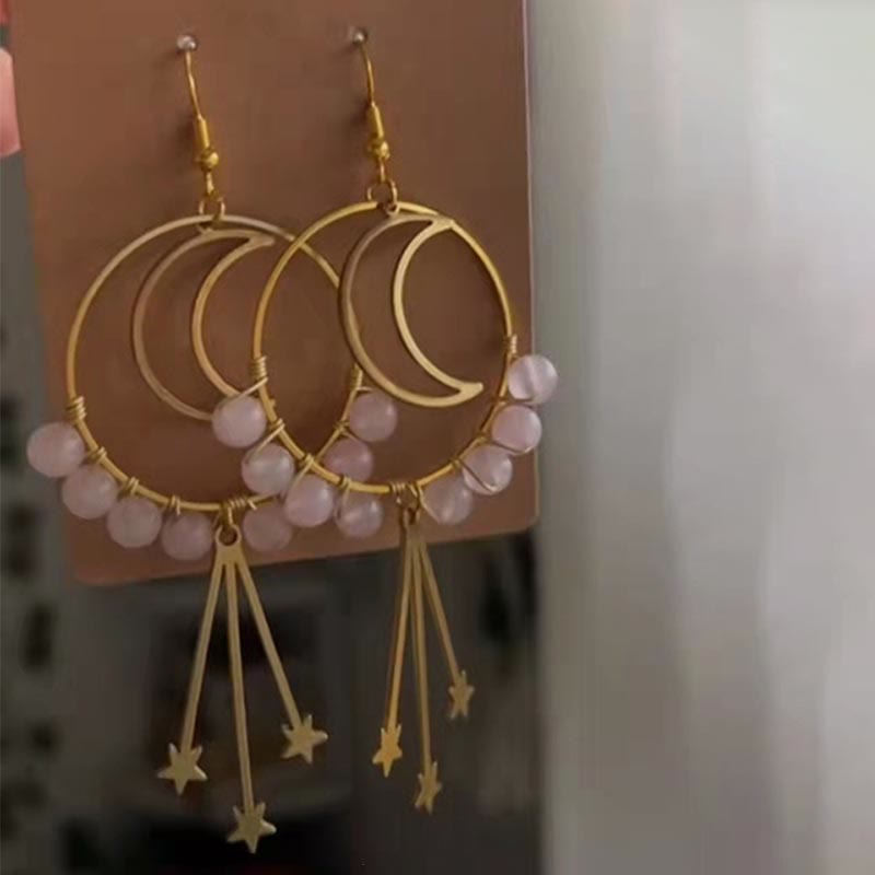 Elara - Natural Crystal Moon & Stars Earrings for Women